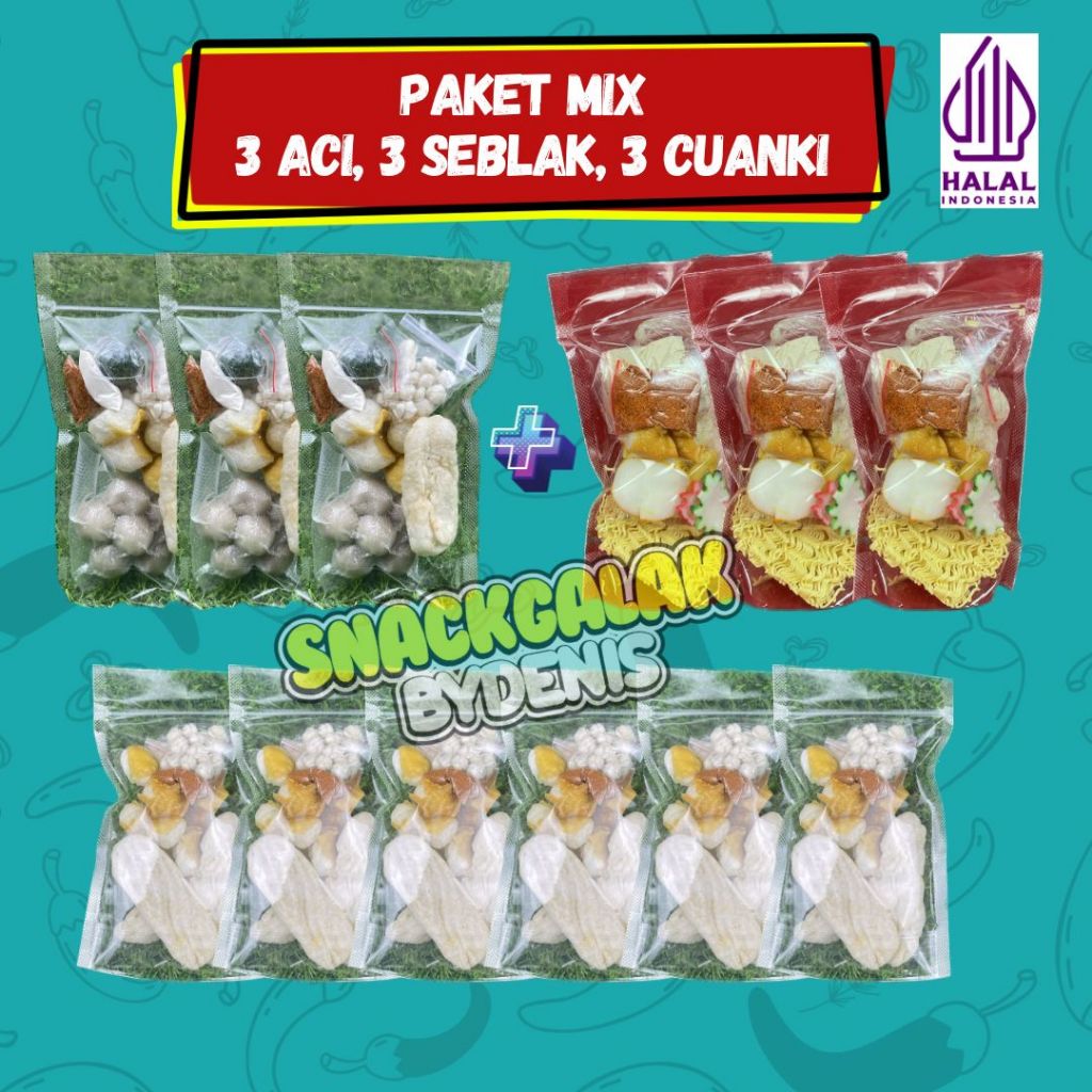 

MIX 3 VARIAN" 3 Boci Ori & 3 Seblak Instan & 6 Cuanki Instan Pedas HomeMade - SnackGalakByDenis