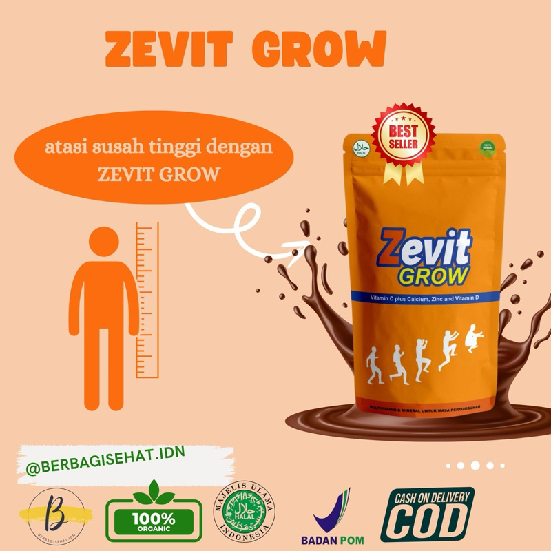 

[SUPER PROMO] ZEVIT GROW SUSU -Suplemen tinggi badan ampuh/peninggi badan anak-anak/peninggi dewasa remaja usia 8-35 tahun /tinggi kalsium herbal/vitamin untuk anak pintar/susu peninggi badan/ori BPOM