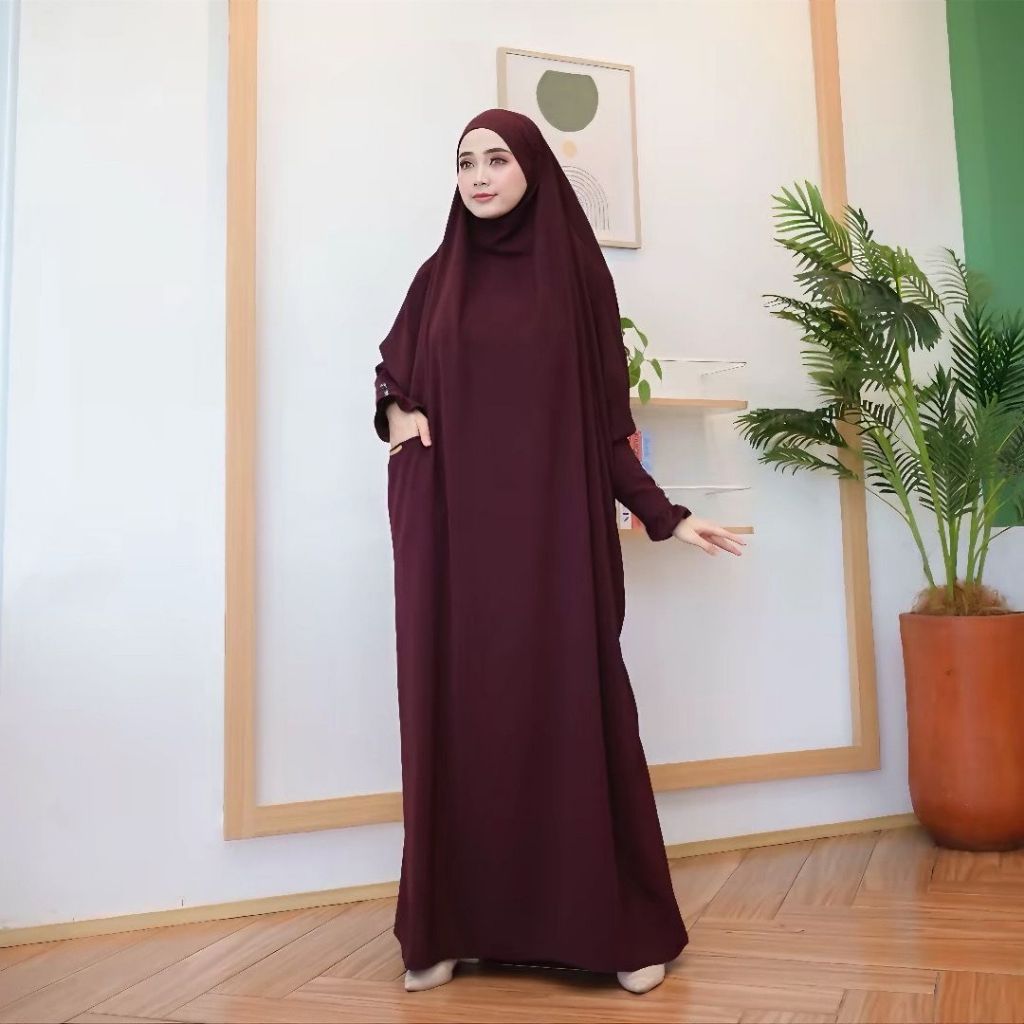 Ziran Abaya Overhead French Khimar Jumbo Muslim syari baju umroh bahan  cringkle airflow