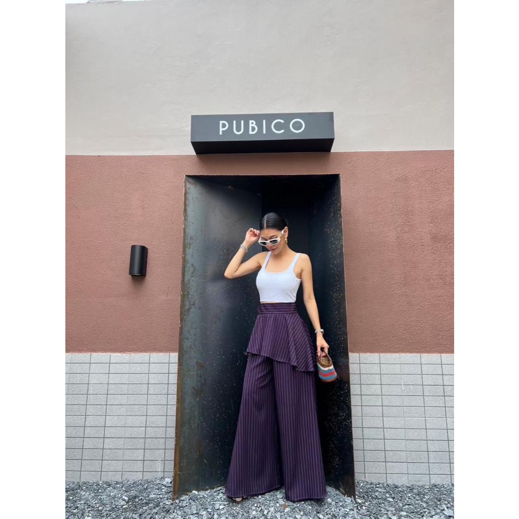 PANT UNGU STRIPE DOUBLE WAIST