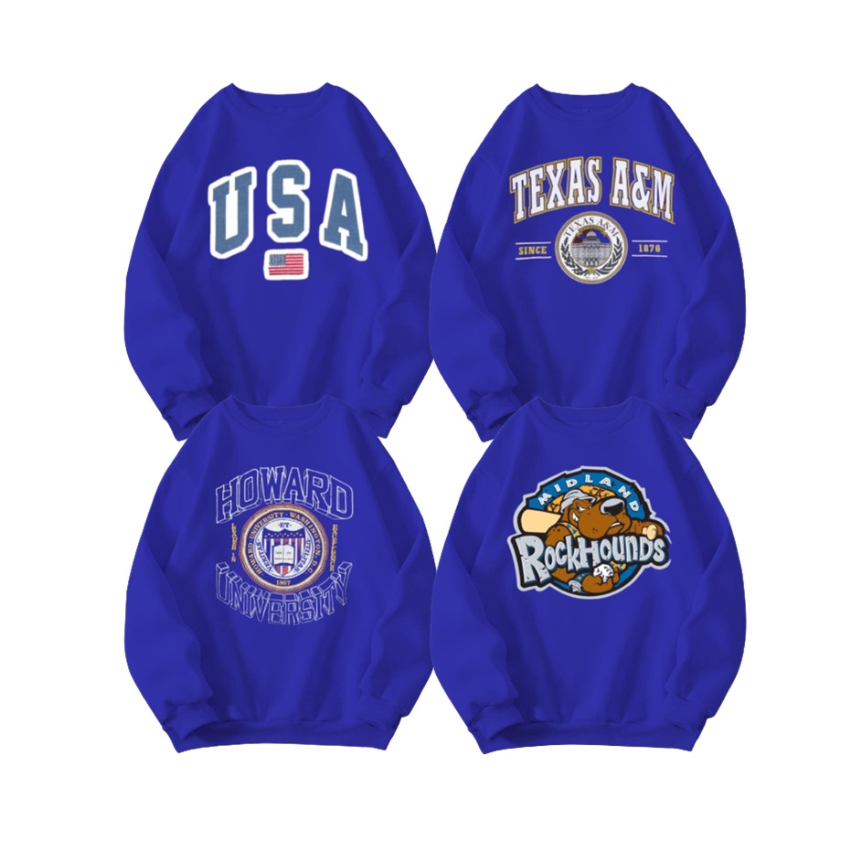 Pilihan Sweater Crewneck Wanita Oversize Premium Warna Biru Elektrik