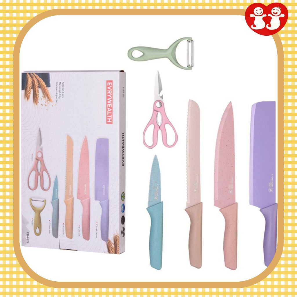 Pisau Dapur Keramik Set 6in1 - Corrugated Kitchen Knife / SET 6 PCS SUPER TAJAM PISAU SET GUNTING PE