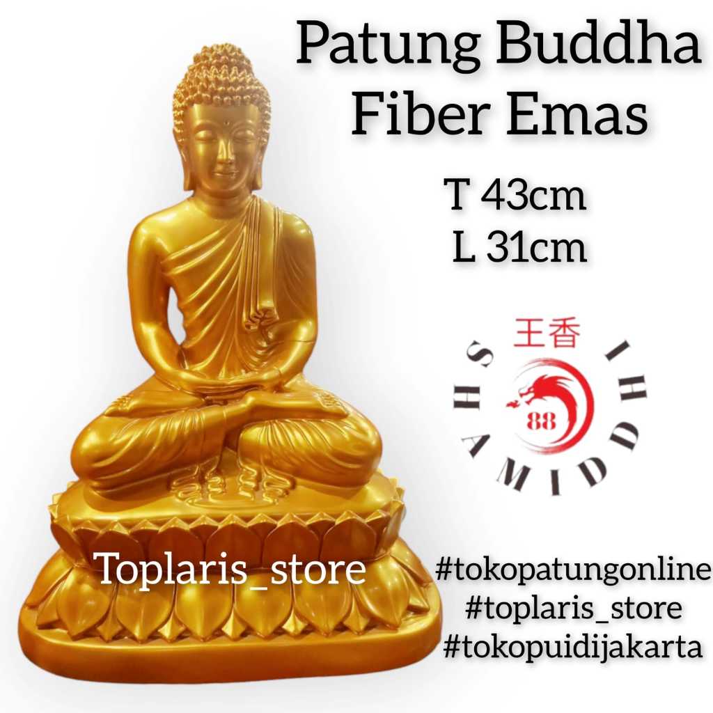 Patung Buddha Sakyamuni/Theravada Fiber Emas