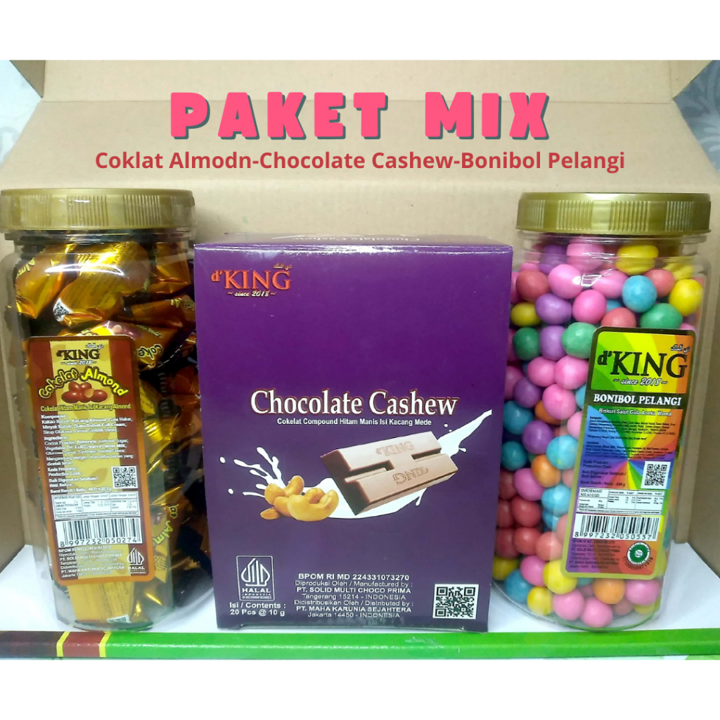 

Chocolate Cashew-Coklat Almond-Bonibol Pelangi d'KING [Perbox ini 3 macam varian] BPOM-HALAL