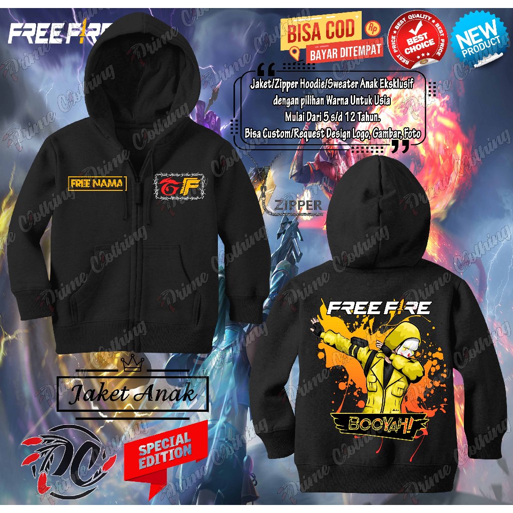 Zipper Hoodie Anak Jaket Sweater Anak Laki-laki & Perempuan Custom Gambar/Foto/Logo/Free Nama - Gare