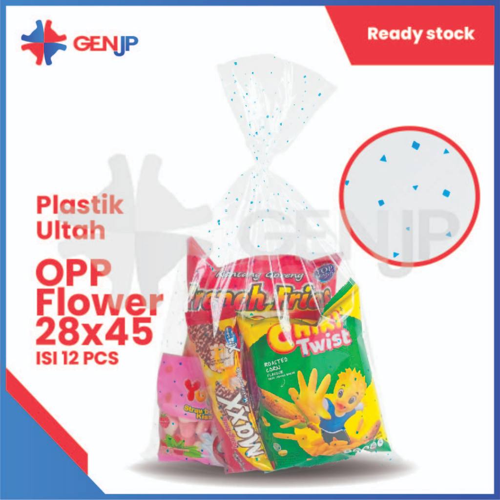 

Plastik OPP/KACA Ultah Motif Pecahan Kaca/Flower Ukuran 28x45cm (Termasuk pita kawat) Varian Merah/Biru/Putih/Kuning 12pcs/Pack