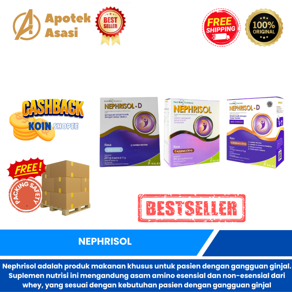 

Susu Nephrisol - Nutrisi Rendah Protein / Nephrisol D - Nutrisi Tinggi Protein Pasien Gagal Ginjal