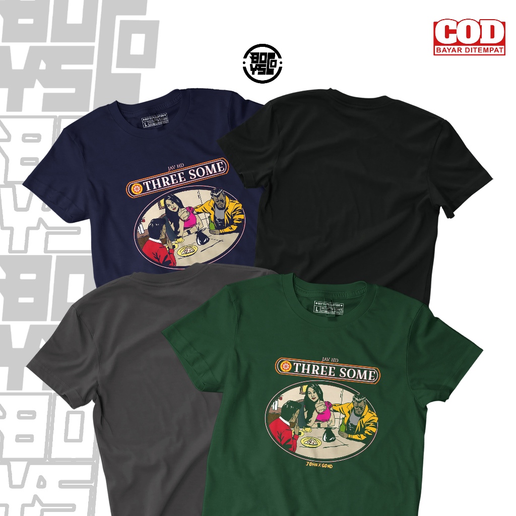 Tshirt 3 some JavHD Kaos Distro Cotton Combed 24s 100% T-shirt Pria Wanita