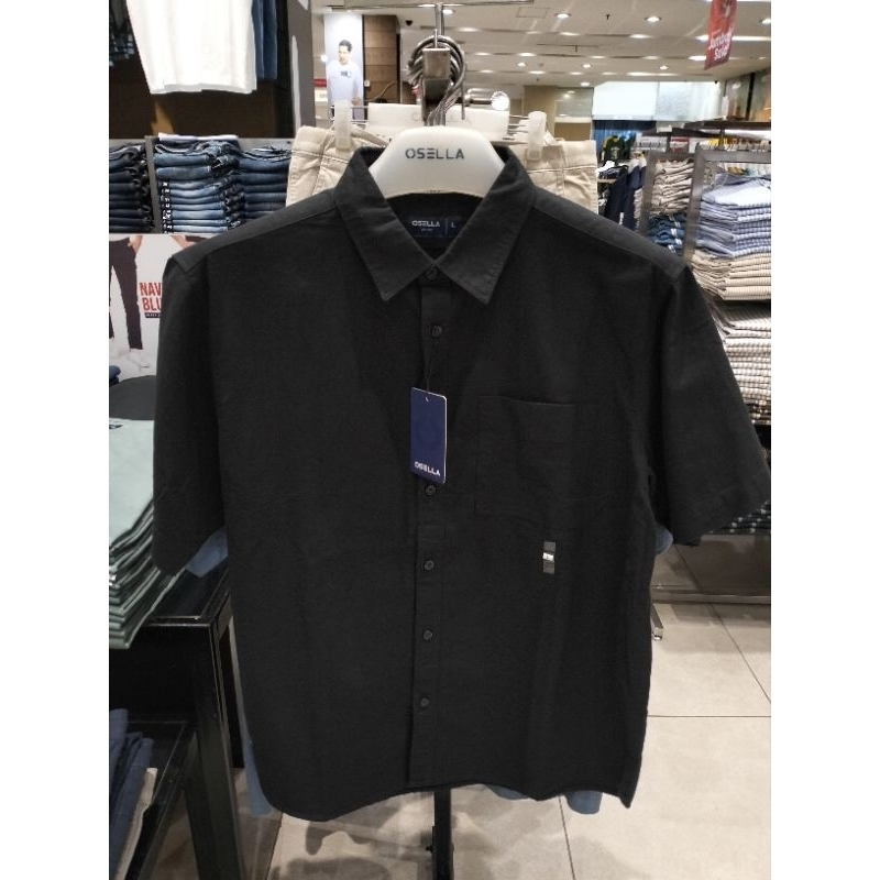Osella Baju Pria Kemeja Lengan Pendek Polos Hitam