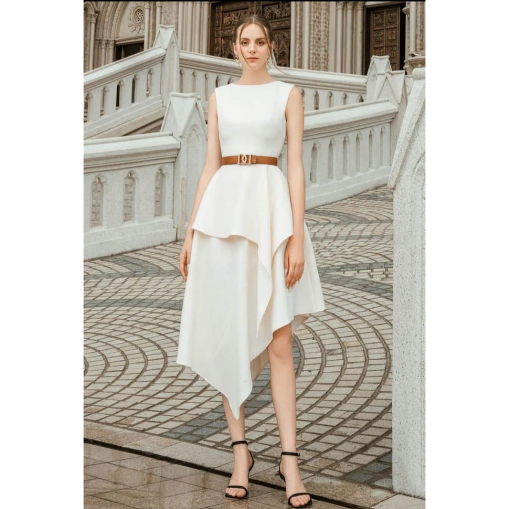 dress scuba putih bahan scuba premium