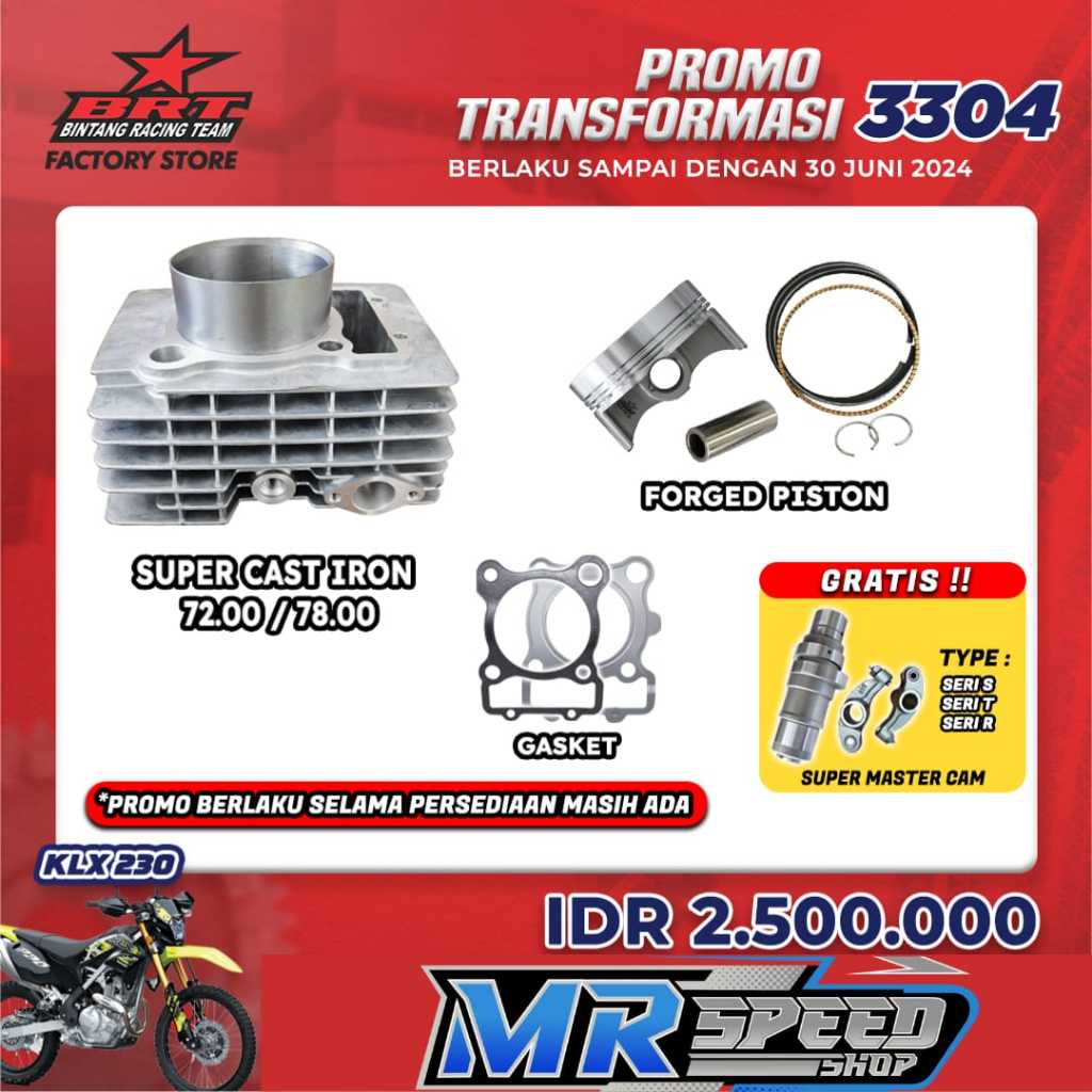 Paket Bore UP KLX 230 - Blok Piston - Master Cam - BRT Promo 3304