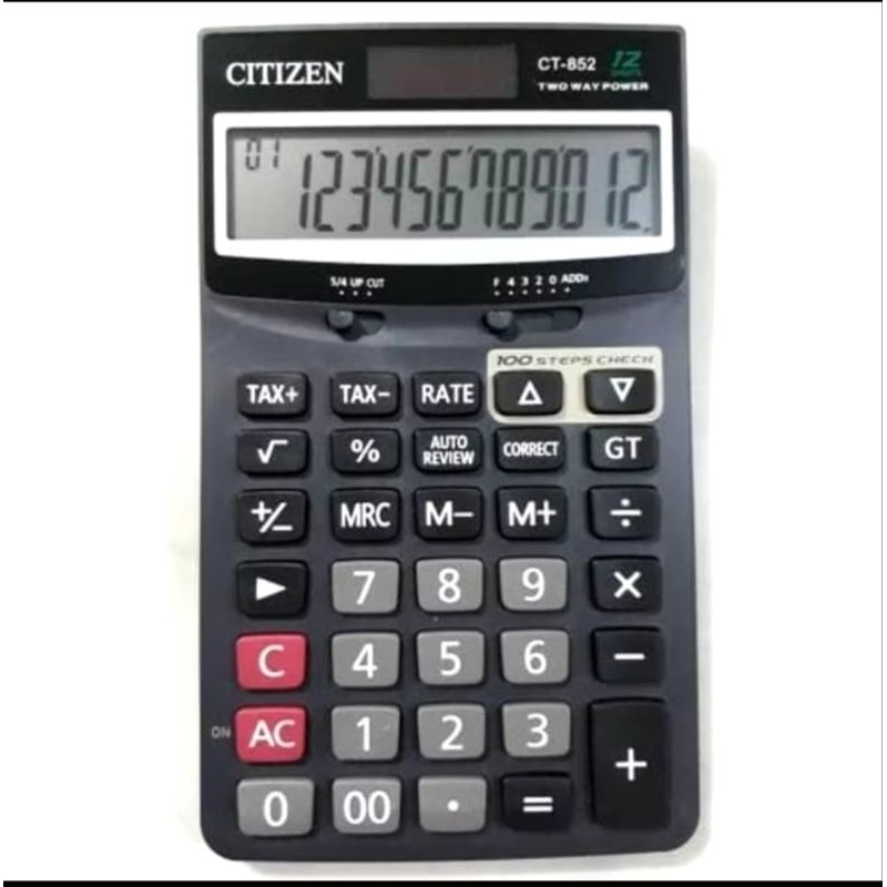

kalkulator 12 digit 2 power citizen CT-852 di lengkapi dengan tax Calculator/calculator check correct 12 digit 2 power citizen CT -852 dilengkapi dengan tax Calculator
