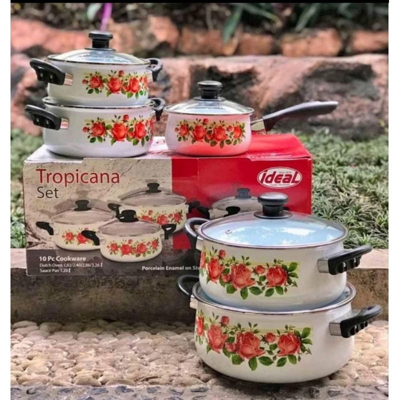 Panci Tropicana Ideal Set Tutup Kaca Enamel