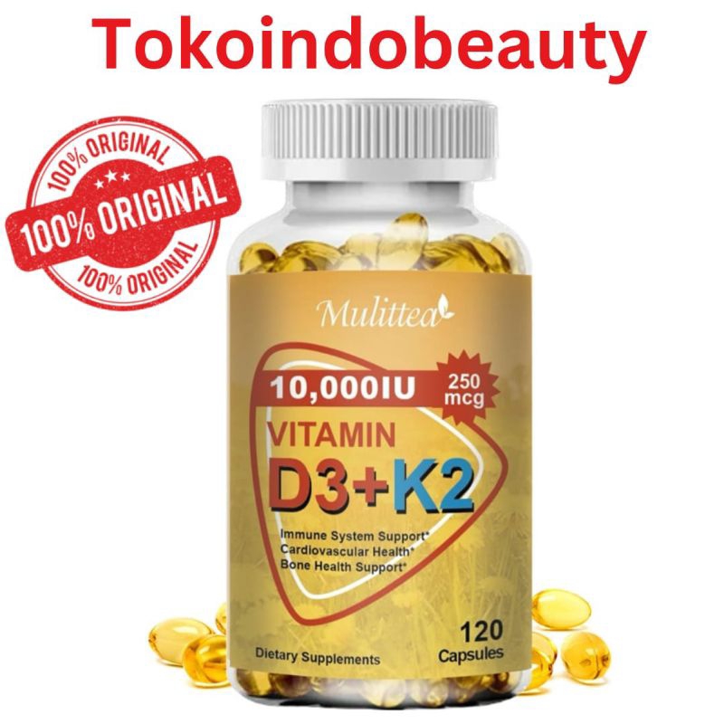 Mulittea Vitamin D3 + K2 (MK-7) 10,000iu Untuk Kesehatan Tulang, Osteoporosis Lansia & Kekebalan Tub