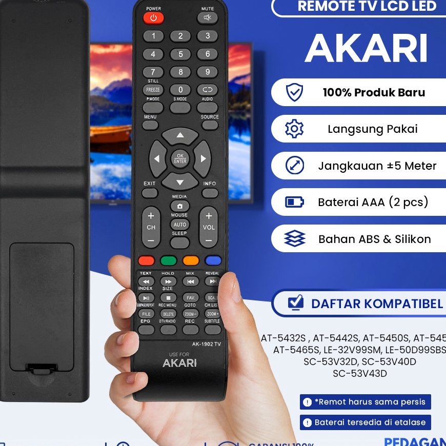 Terbaru Remot Remote TV Akari LCD LED Smart Connect RC992AS AT5432S AT5442S AT545S AT5455S AT5465S L
