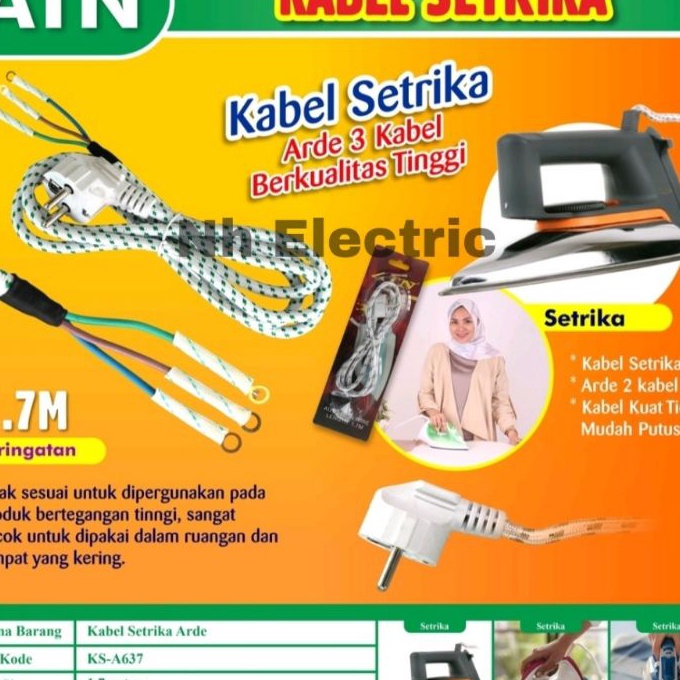 KI3 Kabel Strika Arde Isi 3 Atn  Kabel Gosokan 3 Jalur Atn  Kabel Setrika Auto Iron Wire 17M Atn