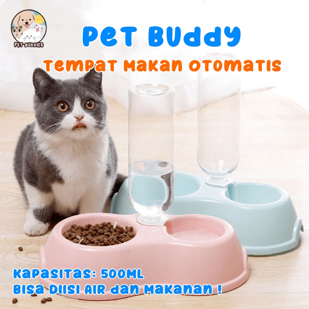 Tempat Makan Kucing Otomatis 500ml Tempat Minum Kucing Otomatis Mangkok Kucing Anjing Wadah Makanan