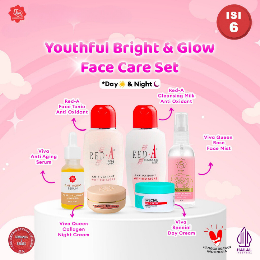 Paket Viva/Red A Youthful Bright Glow Face Care Set ==> Red A Mc Anti Ox + Red A FT Anti Ox + Viva T