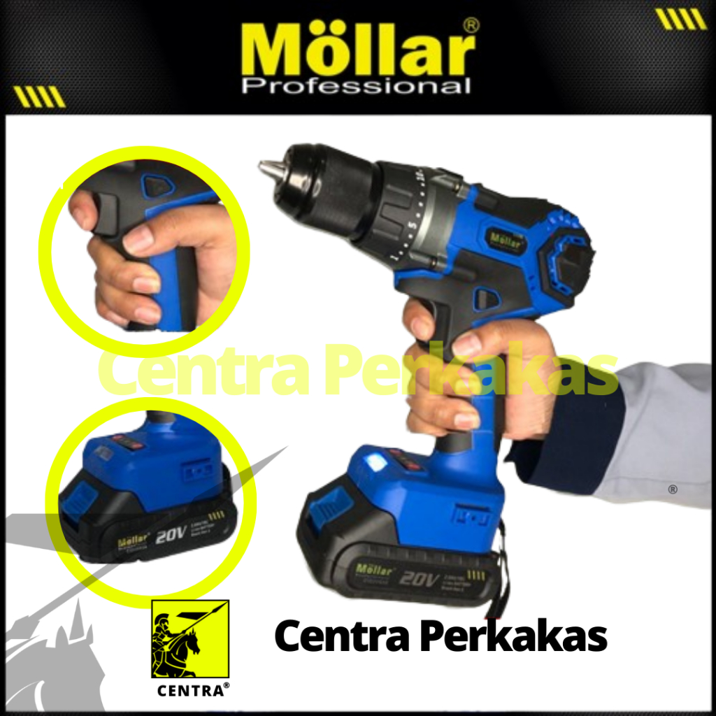 MOLLAR CID20600 Mesin Bor Impact Baterai 13mm 20V 2.0Ah 1Baterai MOLLAR