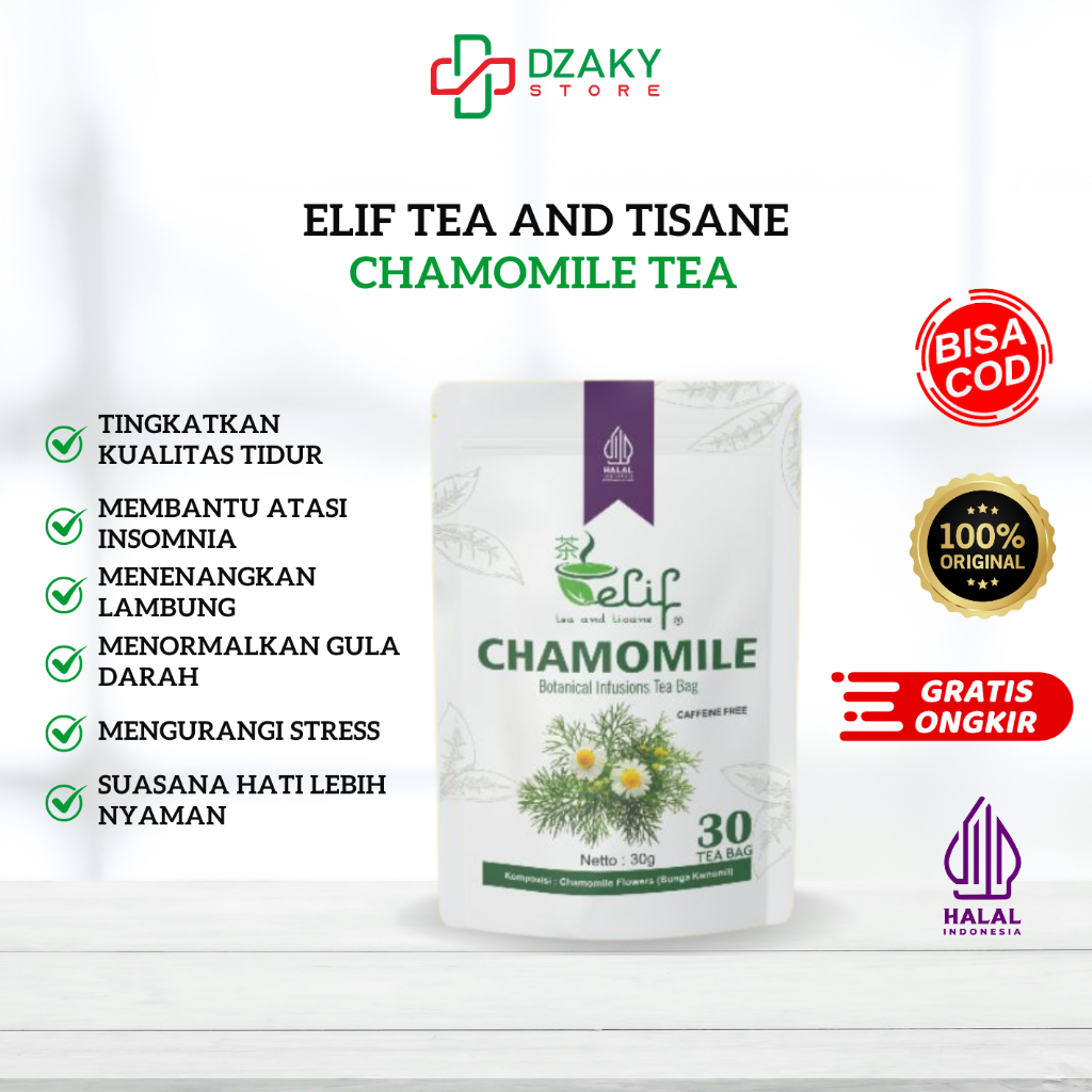 

ELIF TEA AND TISANE Chamomile Tea | Teh Bunga Camomile | Teh Insomnia Susah Tidur | Pure Herbal Tea Series | 30 Tea Bag