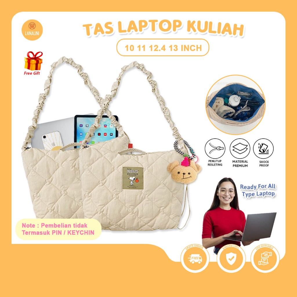 Shoulder Bag Puffy Premium Resleting Big Size Laptop Macbook Up To 14 Inch Tas Laptop Kekinian Kulia