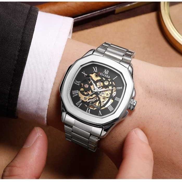 Jam Tangan Pria Belleda 9484 Automatic Mewah Rantai Stainless Steel Luxury Watch Anti Air Original