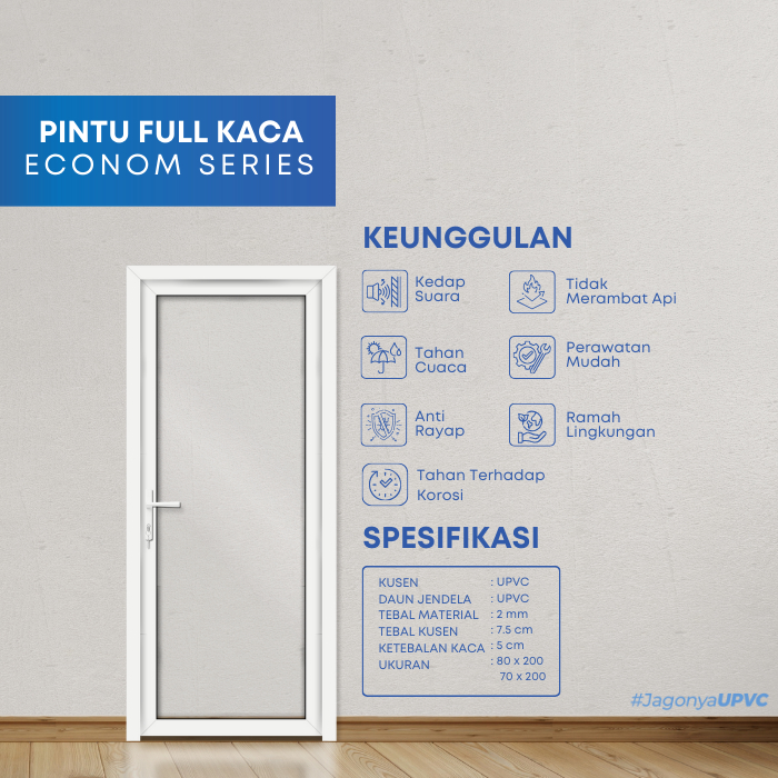 PINTU UPVC EKONOMIS FULL KACA