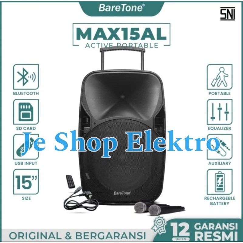 Speaker Portable Bluetooth BARETONE 15INCH MAX-15AL BARETONE MAX15AL ORIGINAL Speaker Portable 15 In