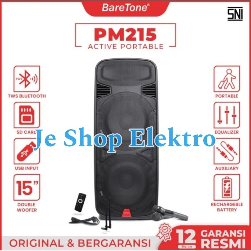 Speaker Portable Bluetooth 15 Inch Double BARETONE PM-215 1000WATT Speaker Portable 15 Inch Double B