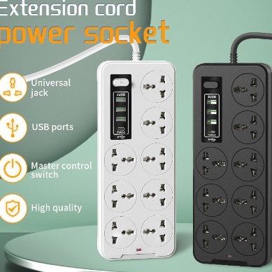 HJ6 Eht Port 3 USB 1 Type C Colokan Kabel Listrik Stop Kabel SAmbungan Kabel