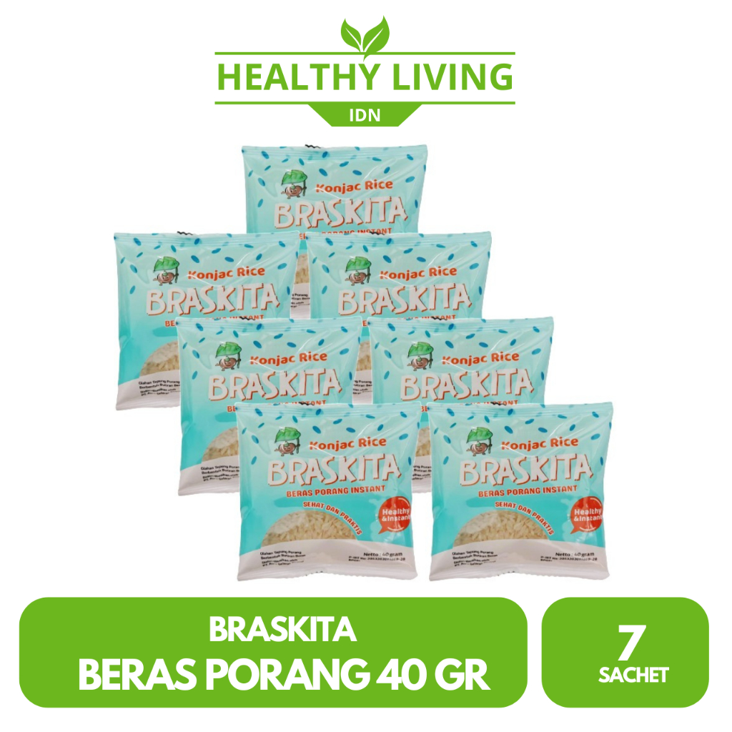 

[PAKET LIBURAN] Braskita Beras Porang 7 Sachet isi 40 Gram Shirataki Konjac Nasi Praktis Instan