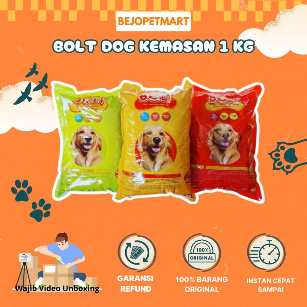 Bolt Dog 1Kg Lamb & Bolt Dog Beef 1kg- Makanan Anjing - Dog Food