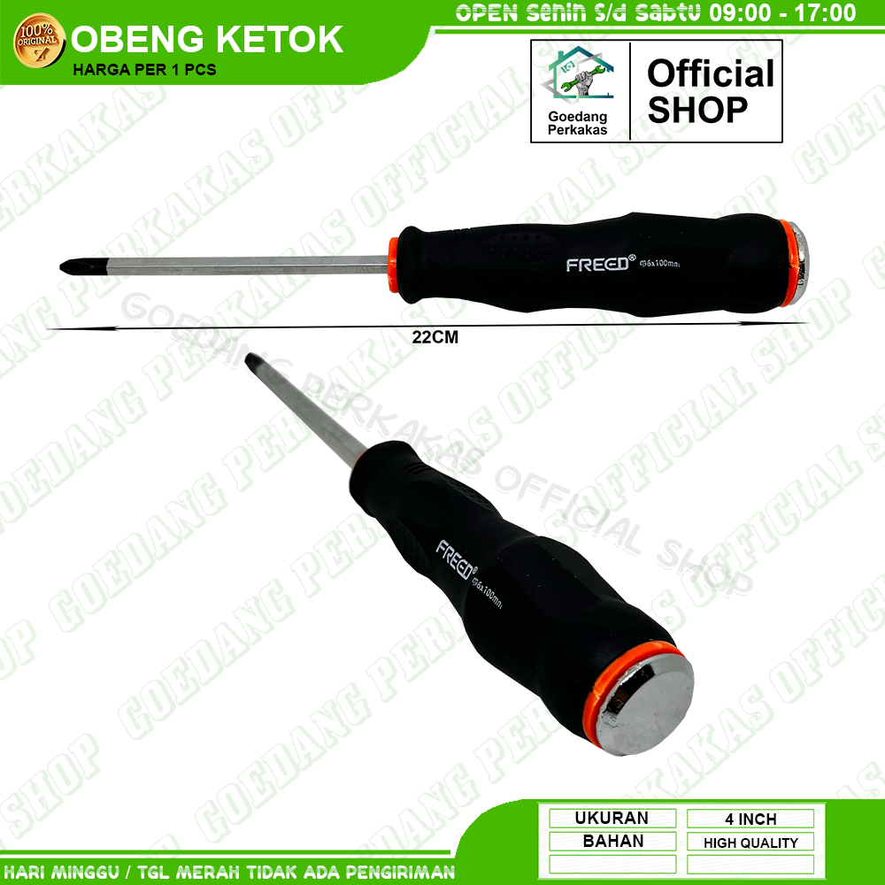 Obeng Ketok 4 Inch Plus Gagang Karet Freed / Obeng Getok Pembuka Baut