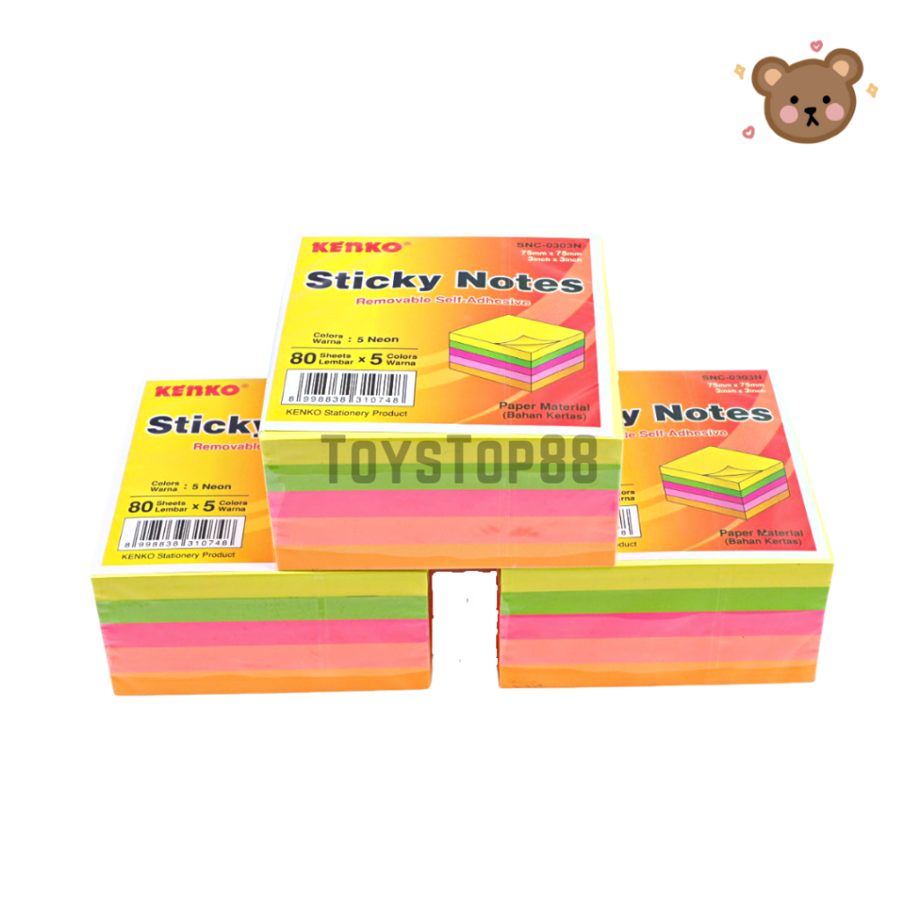 

Sticky Notes Kenko SNC-0303N 75 x 75 mm - Kertas Memo Tempel 5 Warna Warni Neon Colors - Stick Note Cube