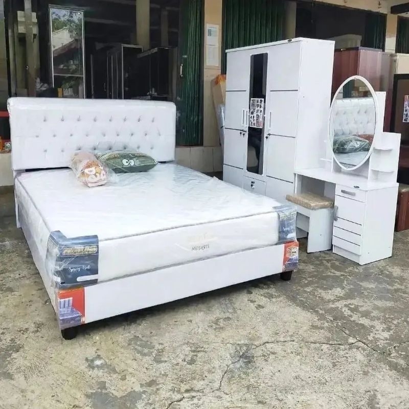 set tempat tidur kasur lemari dan meja rias / set kamar tidur lemari kasur dan meja rias / paket bes