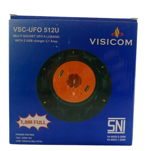 Kabel roll visicom 1.8 meter 6 Lubang + USB 2.1A Tembaga VSC ufo 512U