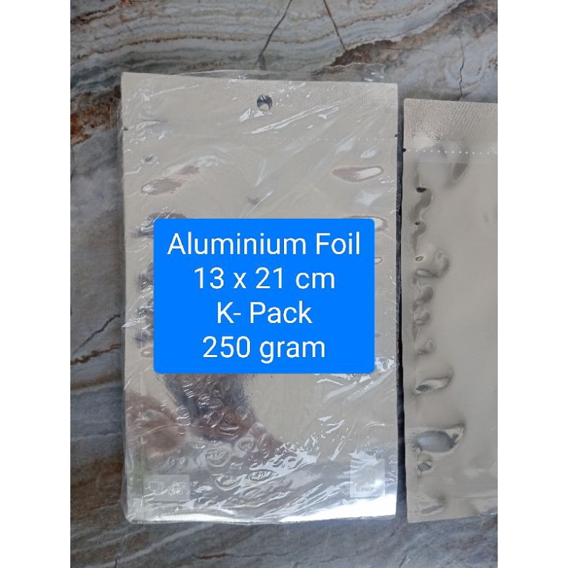 Aluminium Foil K-Pack 13 x 21 cm. Plastik K-Pack. Aluminium foil 250 gram. Pouch K-Pack