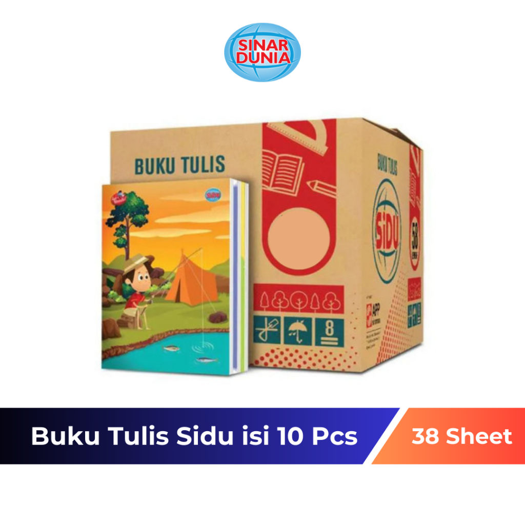 

Buku Tulis Sekolah Sinar Dunia (SIDU) 38 Lembar 1 Pack (isi 10) Kertas Halus Tebal Cover Motif Gambar