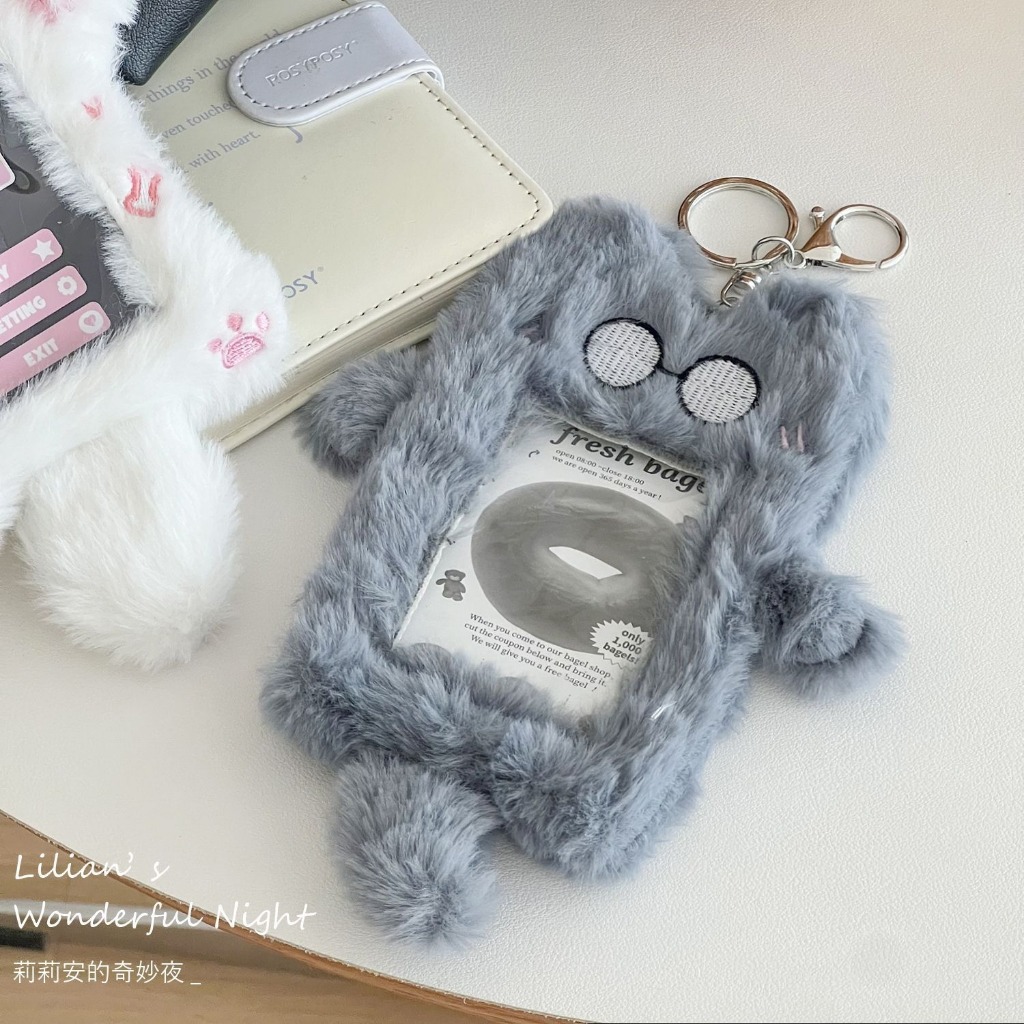 

Lilian Cement Grey Cat Card Cover High Beauty Cartoon Cute Sweet Student Meal Card Campus Display Plush Pendant