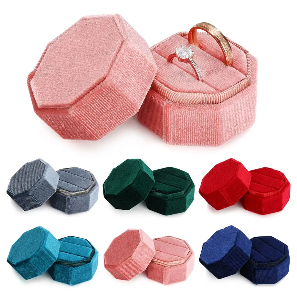 Kotak Cincin Bludru Premium Velvet Ring Box Mewah Model Couple Hexagon Untuk Lamaran / Nikah / Tunan