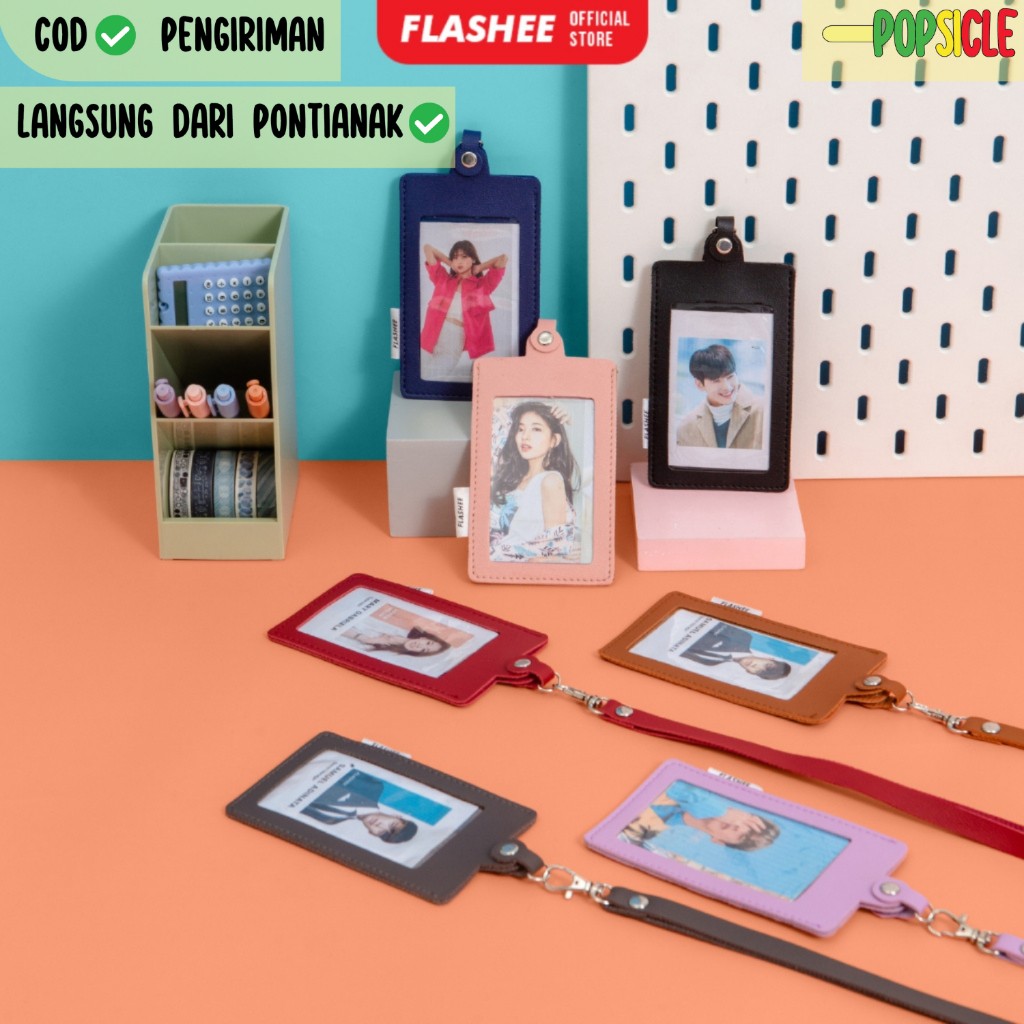 

Flashee Name Tag Kulit Id Card Kulit Holder Kancing Dean Lanyard Mika Satu Sisi Name Tag Kulit Model Kancing