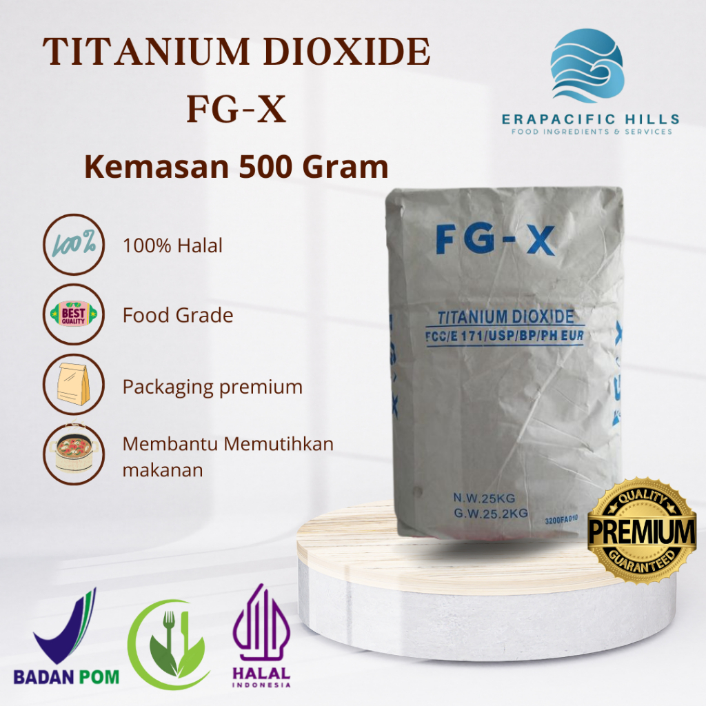 

Titanium Dioxide FGX/Pemutih Makanan/ Repack 500 Gram/Kualitas Premium/ Food Grade