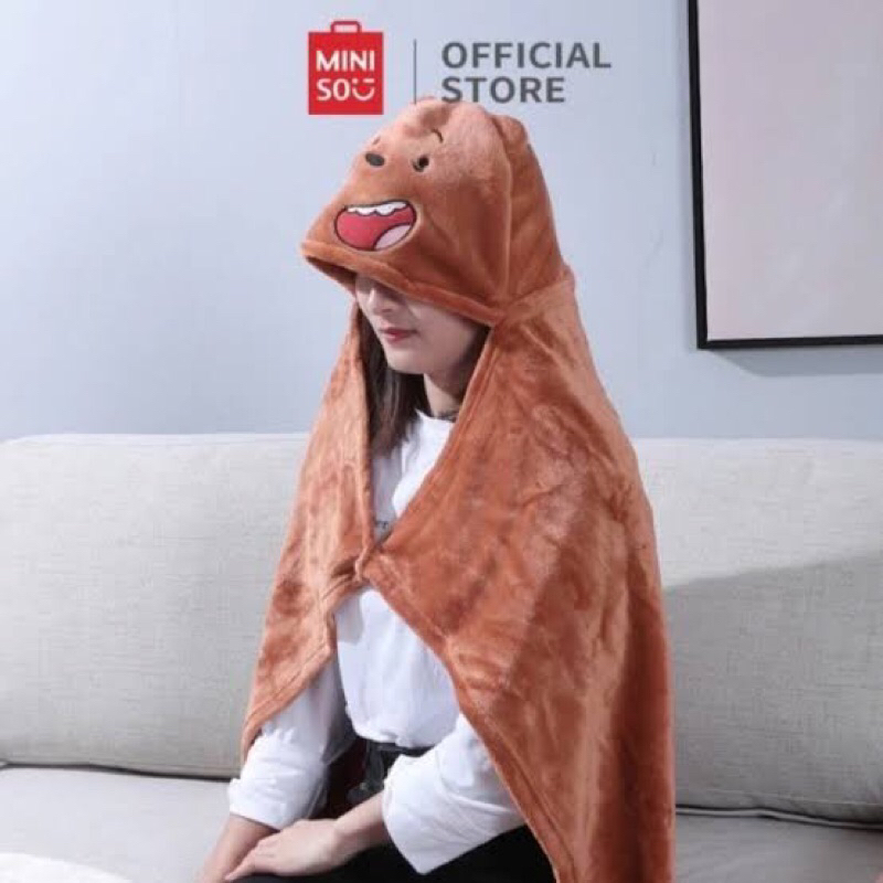 Miniso hoodie Blanket with hat We Bare Bears / Selimut dengan penutup kepala we bare bears