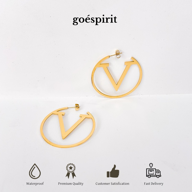 VERELA earrings / anting titanium tusuk anti karat giwang gold huruf V