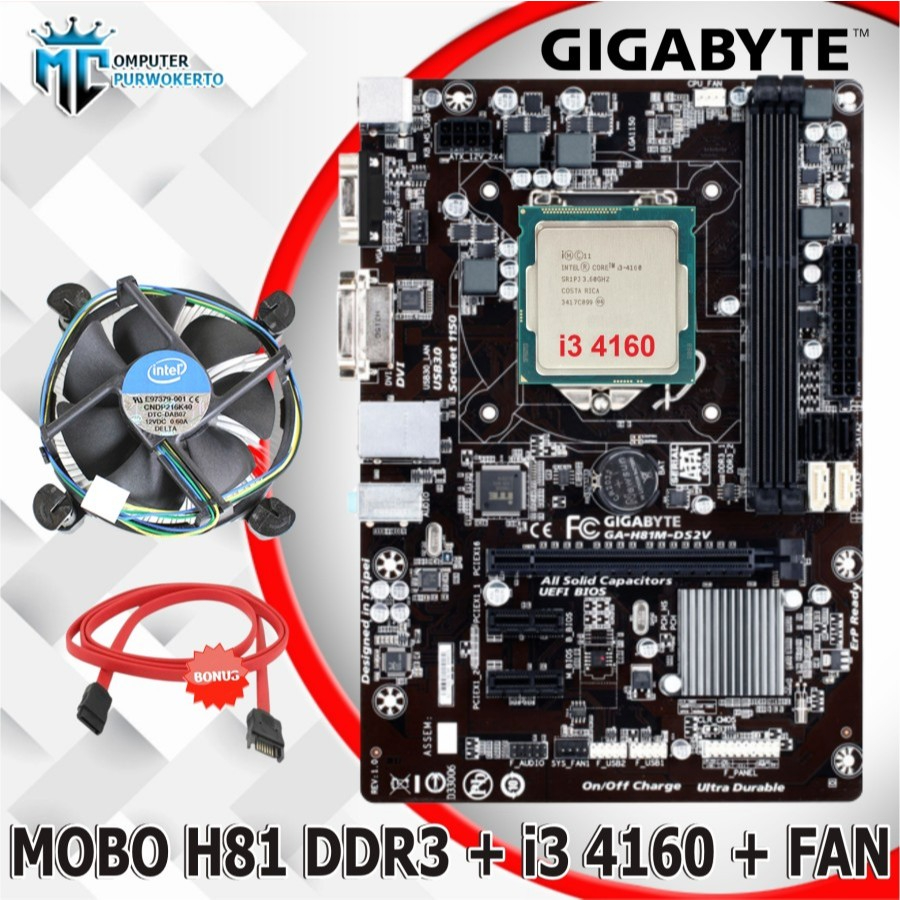 Mainboard Mobo Intel H81 LGA 1150 Dan Processor i3 4160 +  Fan