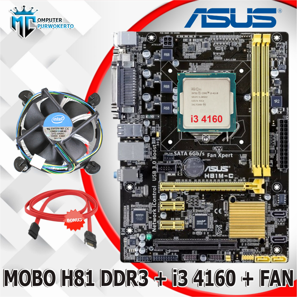 Mainboard Mobo H81 Asus LGA 1150 Dan Processor i3 4160 + Fan