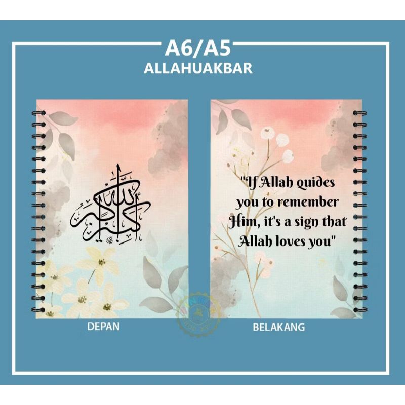 

BUKU TULIS NOTEBOOK A5 14,8 cm × 21.0 cm Jilid Spiral Isi GARIS / Isi 50 lembar - ALLAH HUAKHBAR