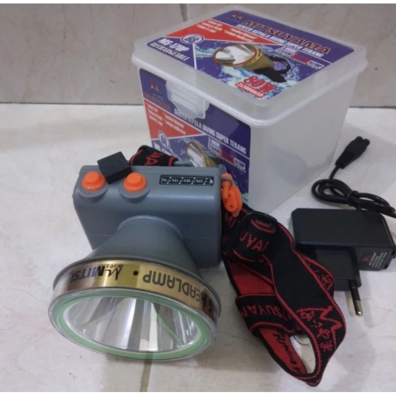 Senter Kepala Selam DIVING MITSUYAMA MS-170P 80W RING 8 baterai 2x3000mah tombol dimer 8 jam