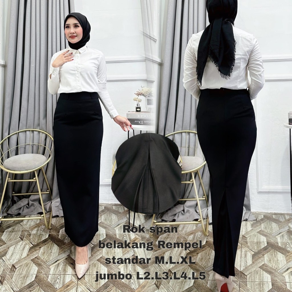 Rok Span Rempel Belakang // Rok Hitam Kantor Wanita