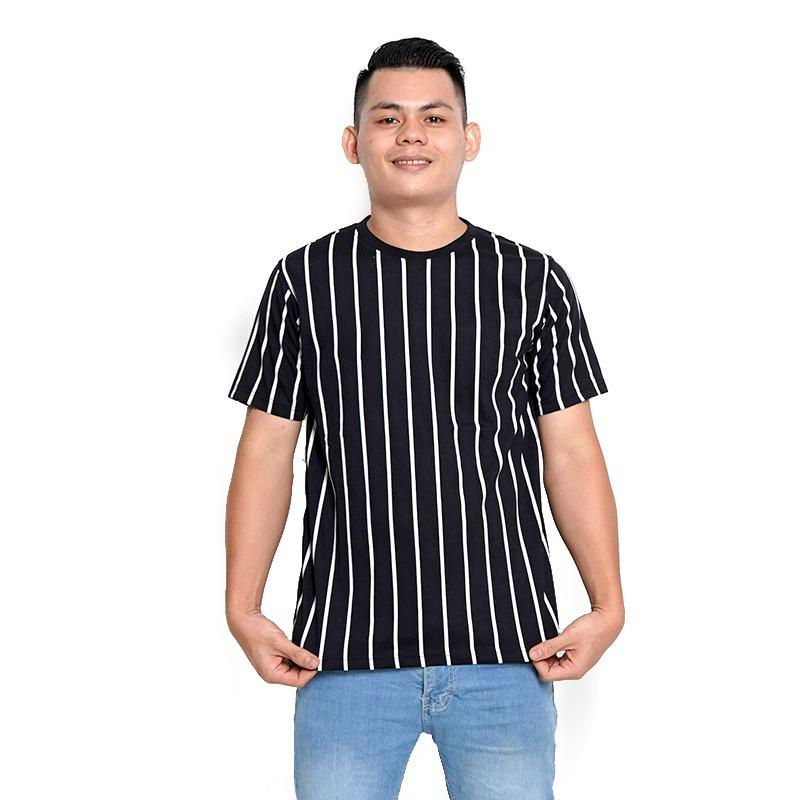 Ds - Kaos pria stripe vertikal belang belang atasan baju kaos garis garis lengan pendek